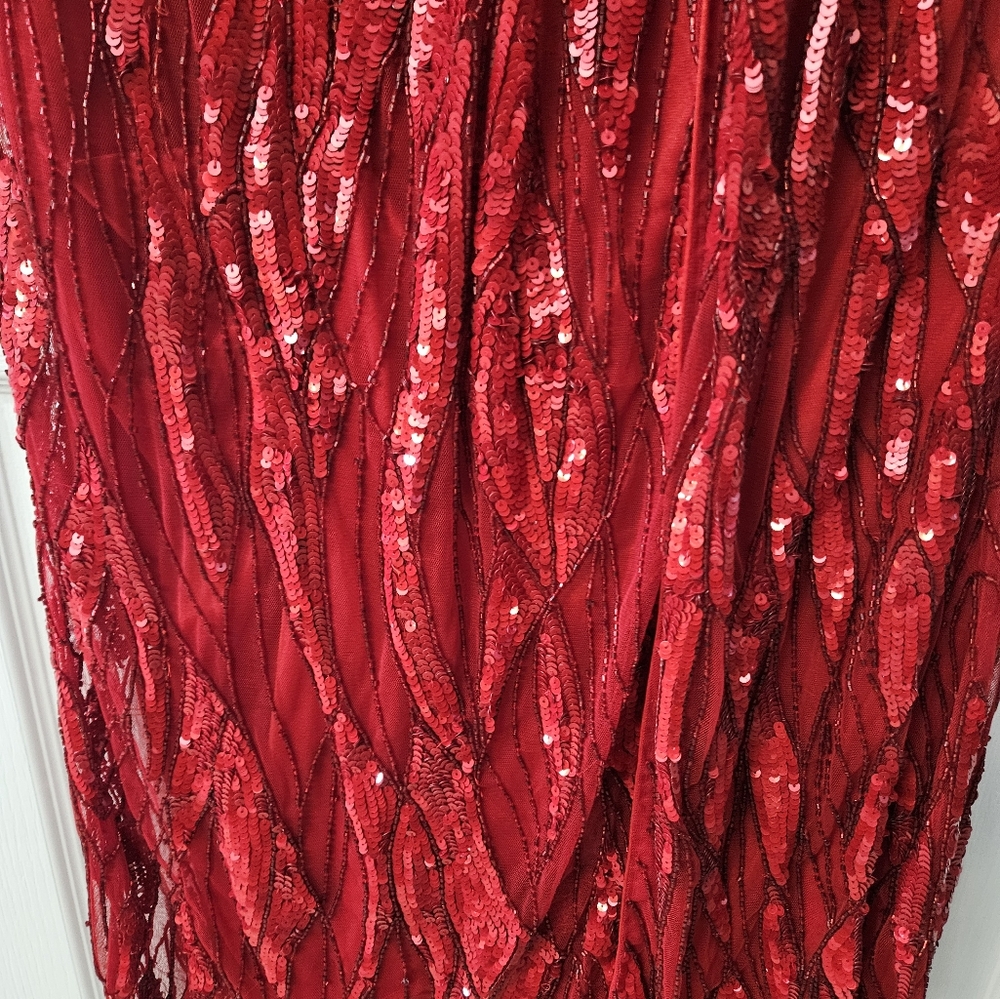 Mac DuggalEmbellished Faux Wrap Open Back Gown Red Sz 18 NWT - Picture 7 of 16